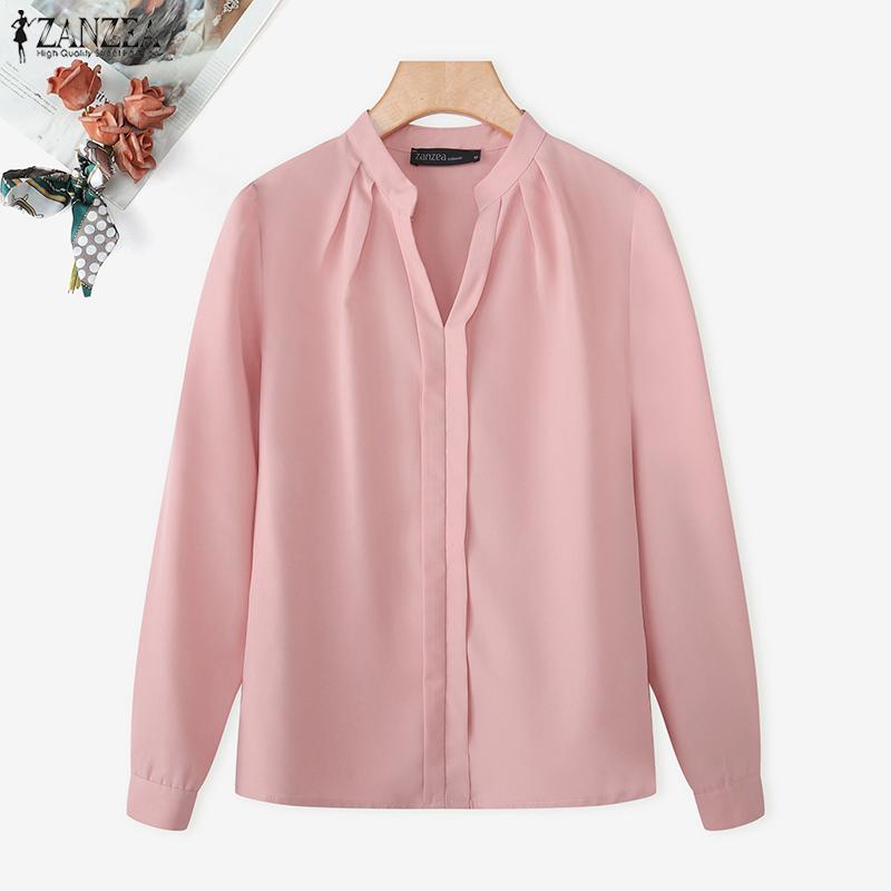 ZANZEA Women Casual V-Neck Loose Long Sleeve Blouse