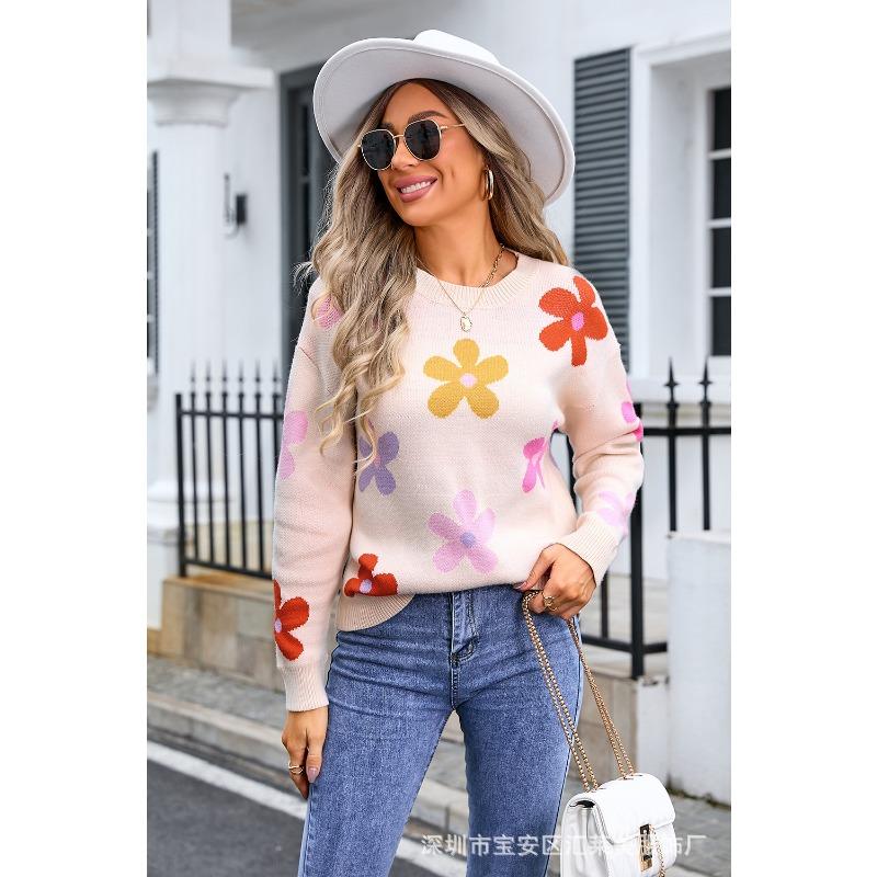 

Женский свитер большого размера с цветочным принтом осень/зима XL