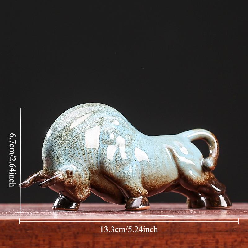 Keramisk Wall Street-tjurstaty Tjurfäktning Bisonoxe Skulptur Heminredning Djurfigur Kontorsskrivbord Feng Shui Prydnader Gåva