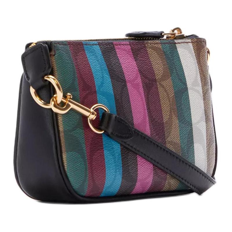 Coach Nolita 15 Classic Presbyopic Print Zipper Canvas with Leather Mahjong Bag Underarm Bag Clutch Small Size Women's Brown with Rainbow Colors