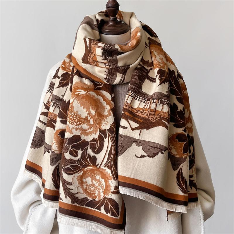 Luxury Winter Cashmere Scarf Women  Design Warm Pashmina Blanket Poncho Scarves Female Shawl Wraps Thick Foulard Bufanda