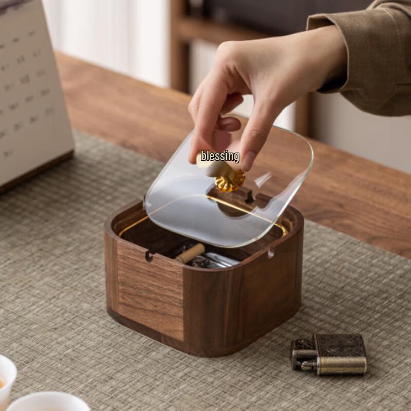 Walnut Wood Ashtray with Stainless Steel Liner