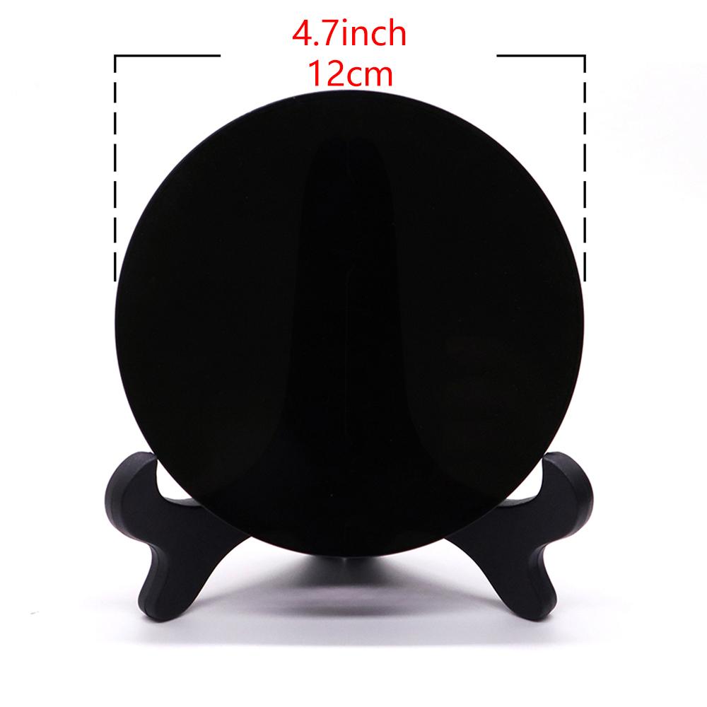 High Quality Natural Black Obsidian Stone Scrying Mirror Round Plate Fengshui Mirror For Crystal Home Decoration Gift With Shelf