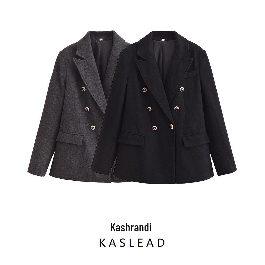 

2024 Winter Women s European & American Double-Breasted Padded Shoulder Suit Jacket Large