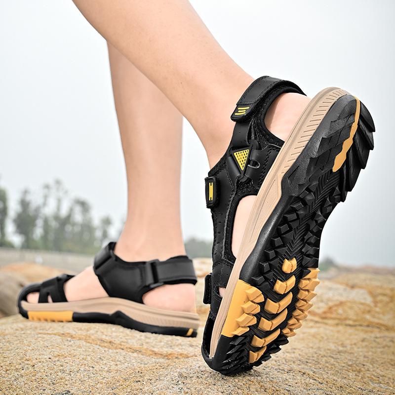 Men's Plus Size Genuine Leather Sandals - Breathable, Soft Sole, Closed Toe Outdoor Water Shoes for Teens 