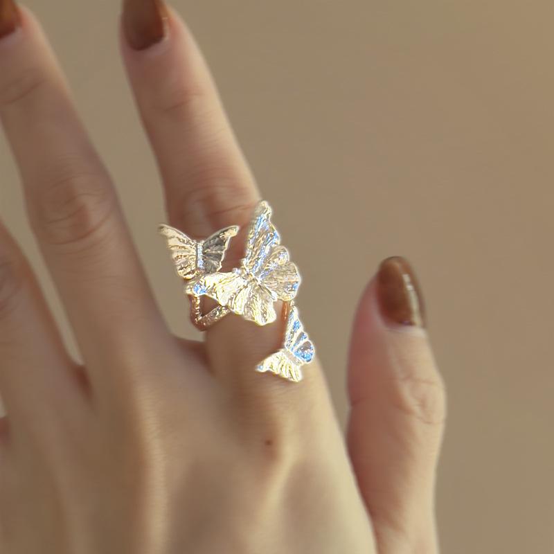 

Plain silver butterfly surround opening ring light luxury high-end index finger ring niche design fashion temperament jewelry