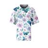 Women's Casual Short Sleeve Floral Print Waffle Knit Polo Shirt Relaxed Fit Button Down Collar Top for Everyday Wear