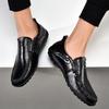 Man Shoes Genuine Leather Men Casual Shoes Brand 2025 Mens Breathable Slip on Black Driving Shoes Plus Size 47 Carving