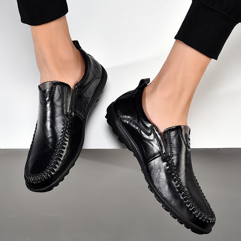 Man Shoes Genuine Leather Men Casual Shoes Brand 2025 Mens Breathable Slip on Black Driving Shoes Plus Size 47 Carving