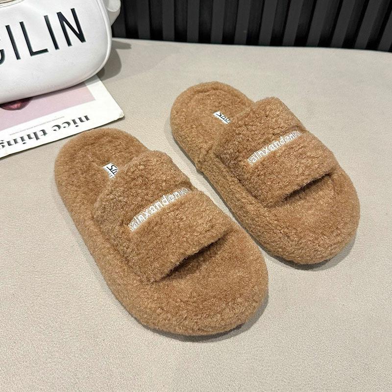 Niche Mao Mao slippers women's 2025 new Korean version ins trendy shoes autumn and winter embroidery thick-soled soft Mao Mao cotton slippers