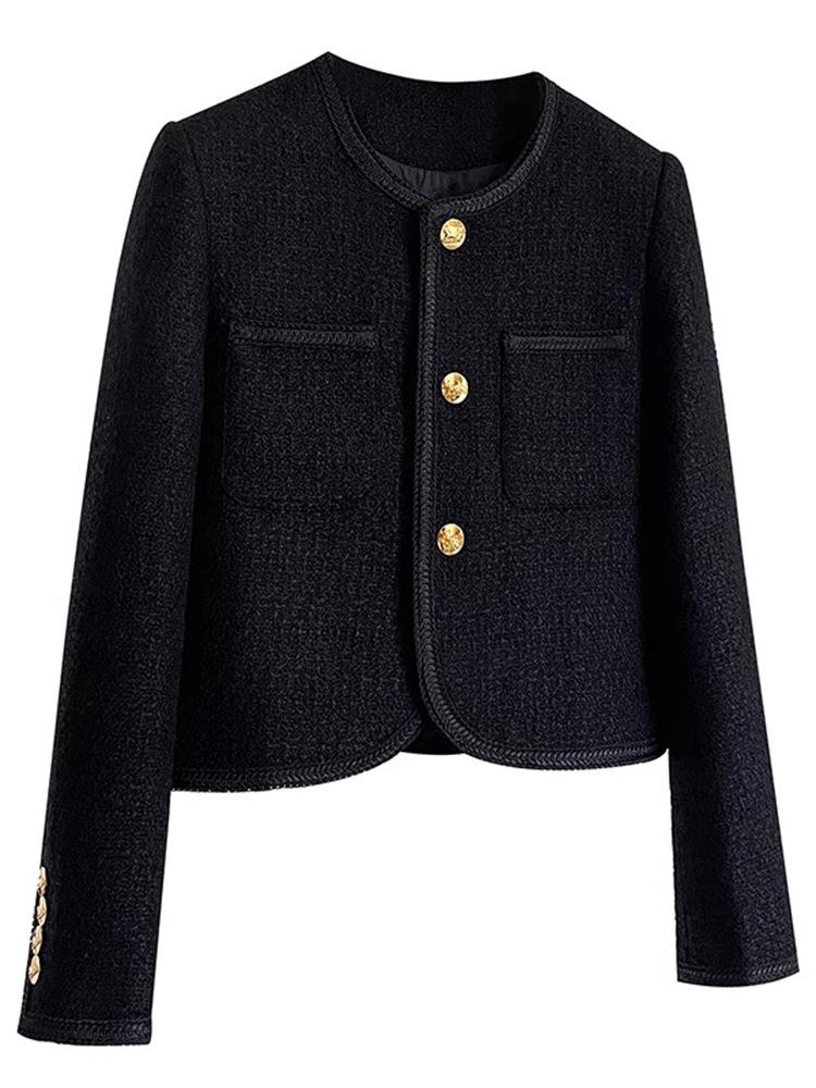 Women's 2025 Autumn/Winter Classic French Wool Tweed Little Black Jacket