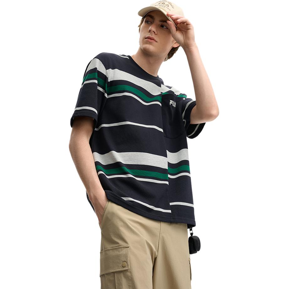 Fila Original Casual Striped Pullover Short Sleeve T-Shirt Men Tops F11M539110F-NV
