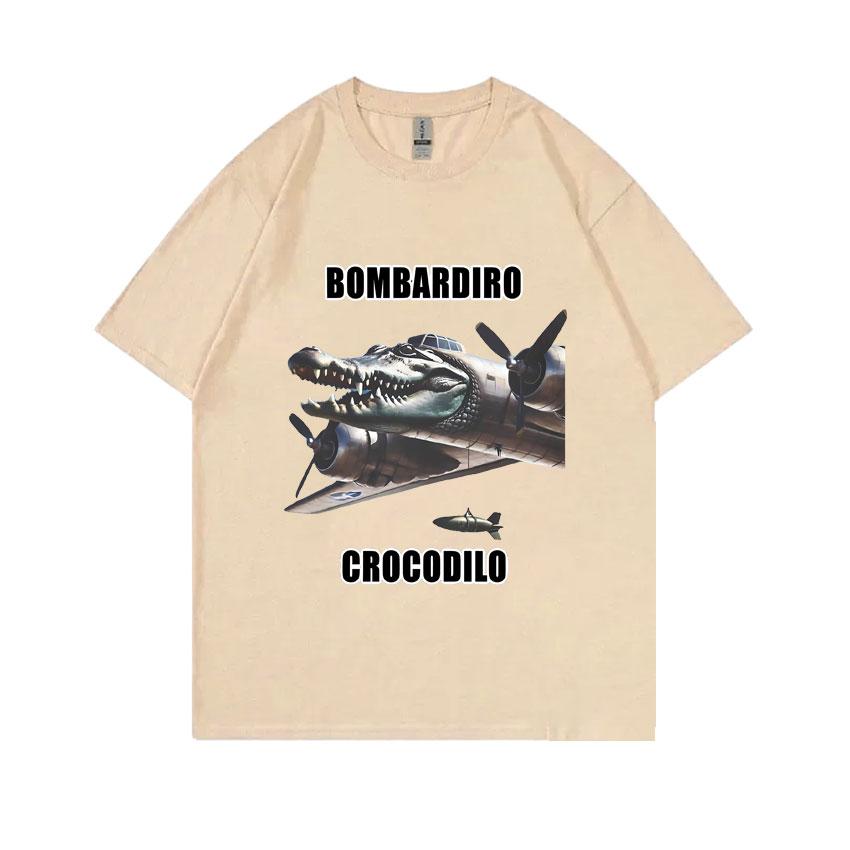 Bombardiro Crocodilo Funny Crocodile Plane Bomber Meme Graphic T-shirts Men Hilarious Humor Brain Rot Tops 100% Cotton T Shirts