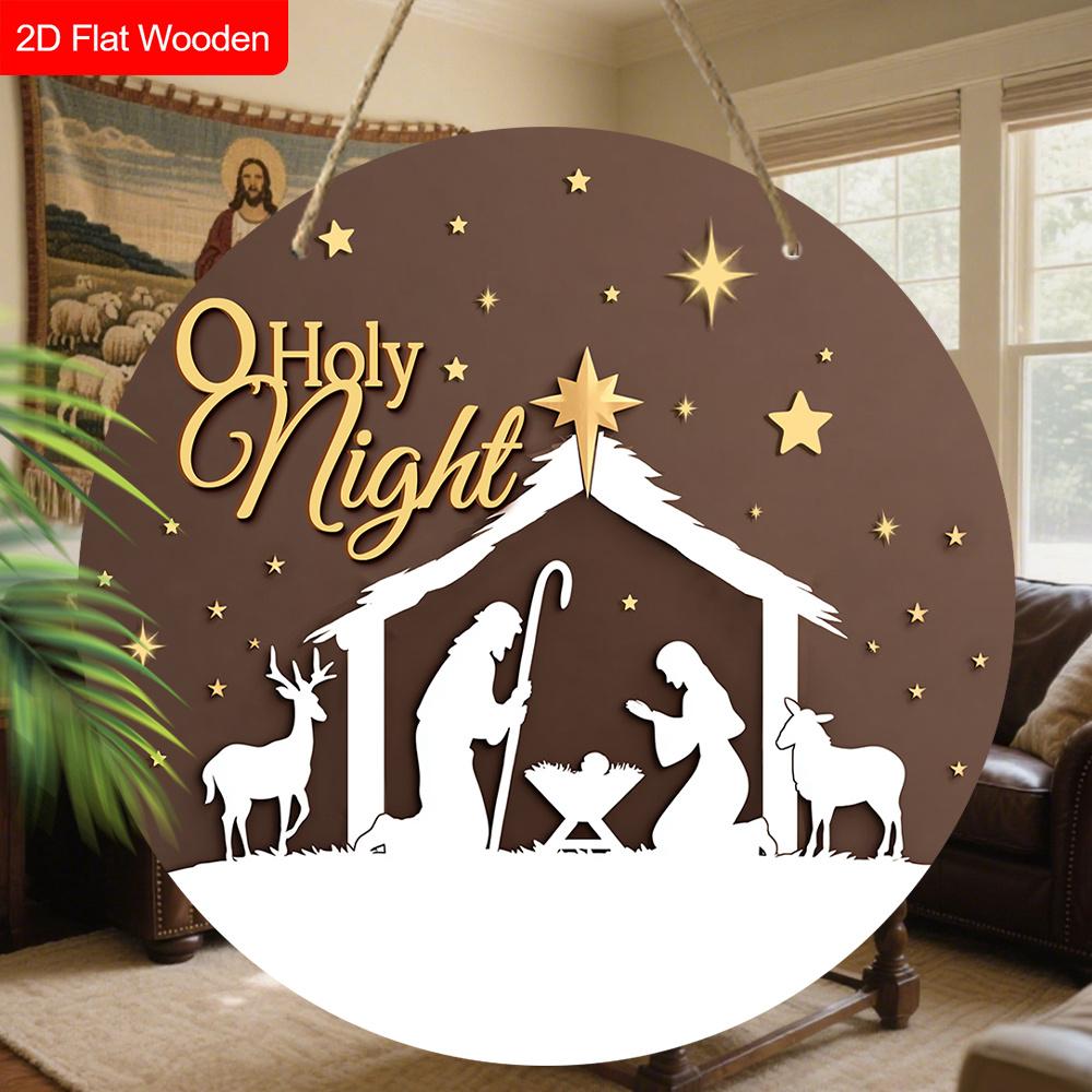 Rustic Nativity Wooden Christmas Sign - Holy Night Figurine Ornaments - Manger Sign - Ideal for Front Door, Wall Decor - Ideal Christmas Gift