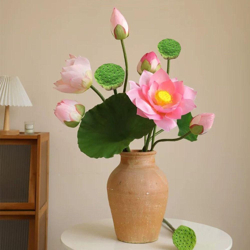 Long Stem Simulation Lotus Flower Green Plant Faux Flower  Floral Arrangement