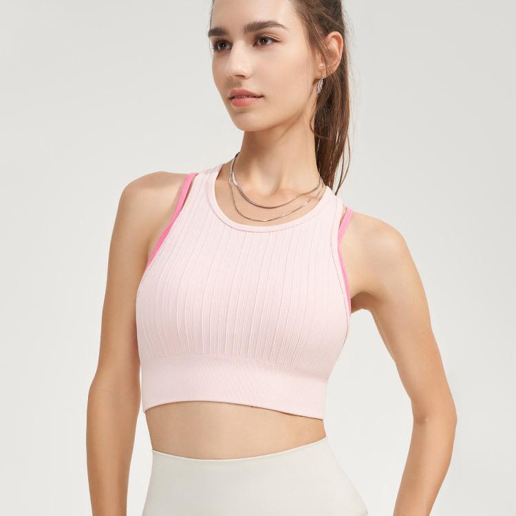 Женский бесшовный бюстгальтер для йоги с цветными блоками — фото 11