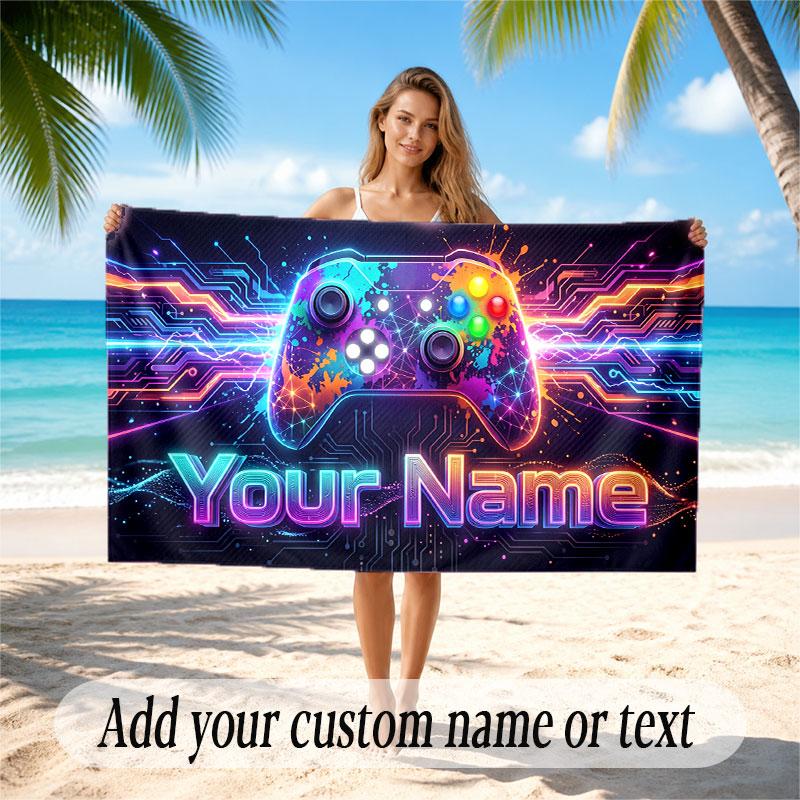 Prosop de Plajă Moale cu Tematică Controller Joc Personalizat cu Nume Text Prosop Portabil pentru Plajă Piscină Călătorii