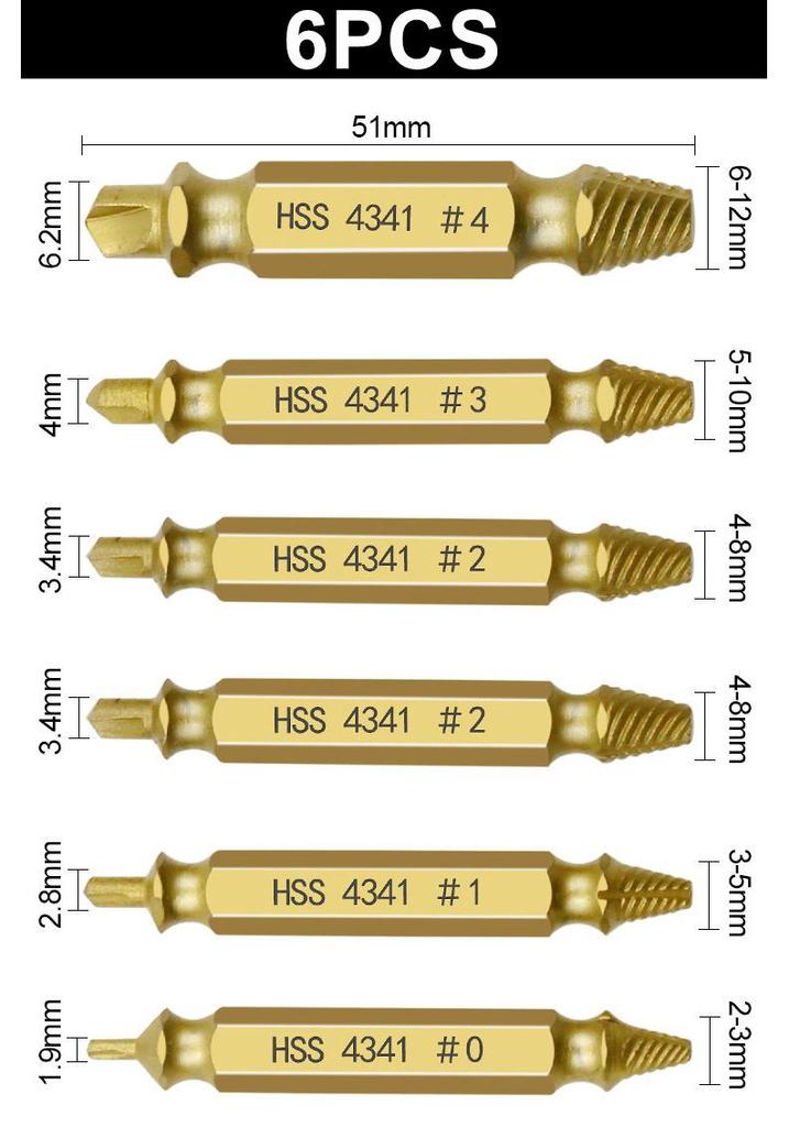 Gold HSS Screw and Nail Extractor Set with Plastic Box - 6-Pack