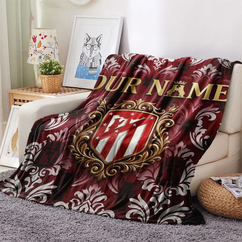 Custom Name,Atlético Madrid Printed Flannel Blanket, soft throw for bedroom sofa, washable, Christmas present, great gift.