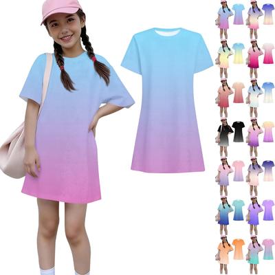 Mädchen Sommerkleid Lässig Kinder Locker Rundhals Kurzarm Leichtes Kleid