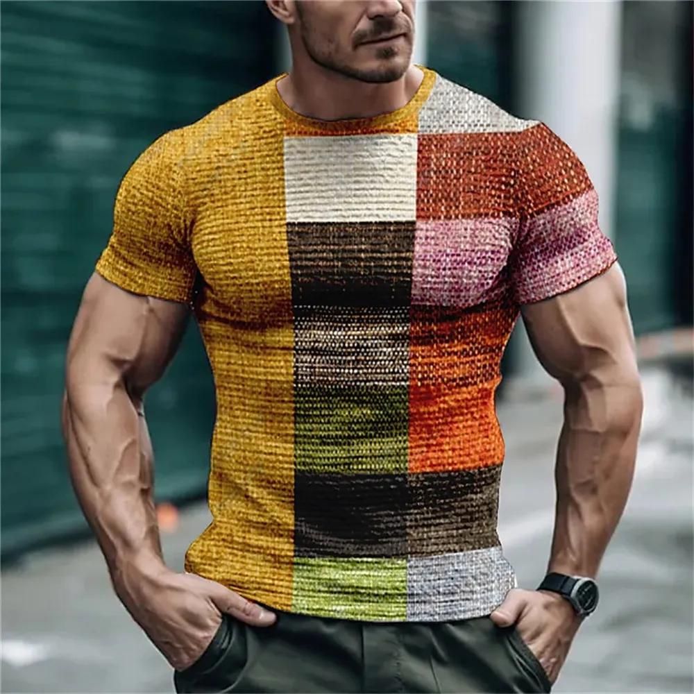Fashion Simple Striped Plaid Summer Men's Short Sleeve T-shirt Street Trend O Collar Loose Casual Tops Tees Size XXS-6XL