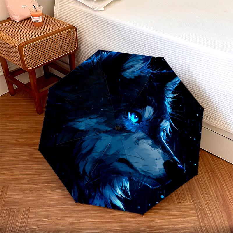 Wolf  Pattern, Automatic Folding Umbrella, Portable and Foldable Design, 8 Ribs, a Christmas or Birthday Gift.