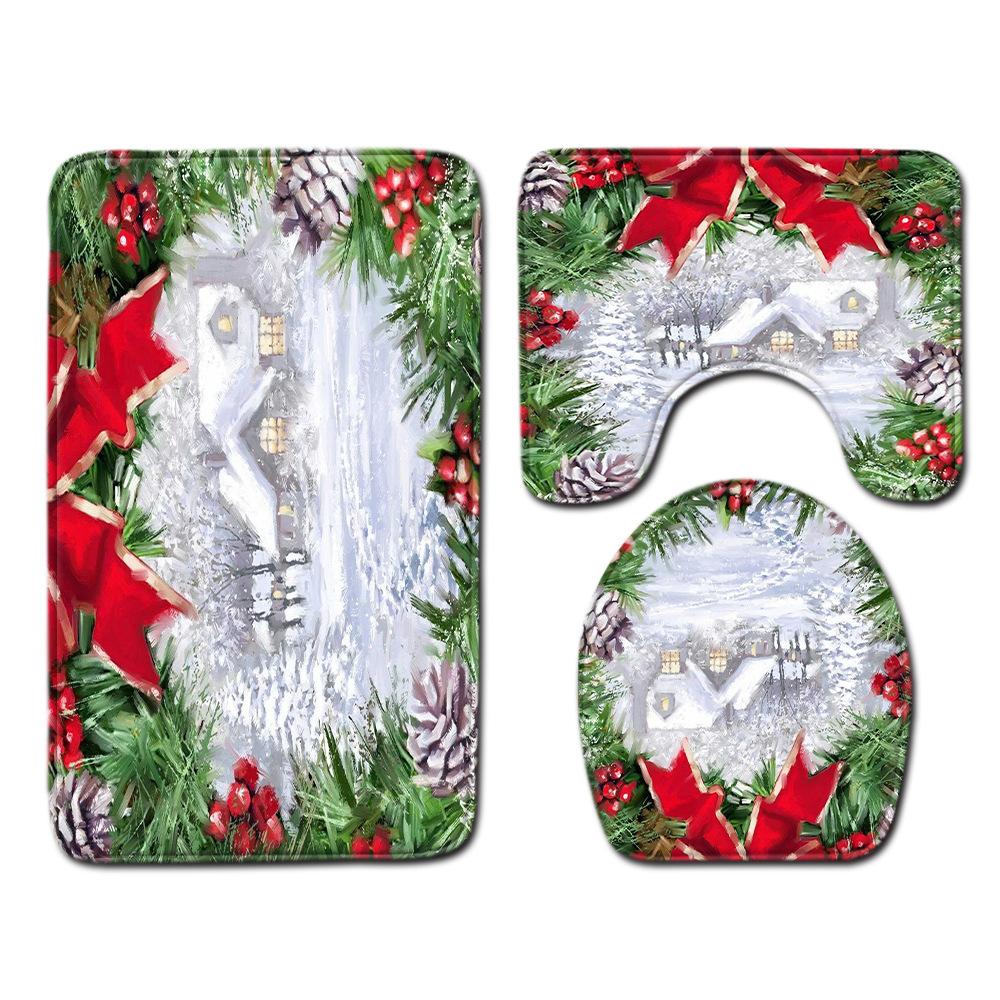 3D Toilet Floor Mat Bathroom Mat Christmas Three-Piece Foot Mat E-Commerce