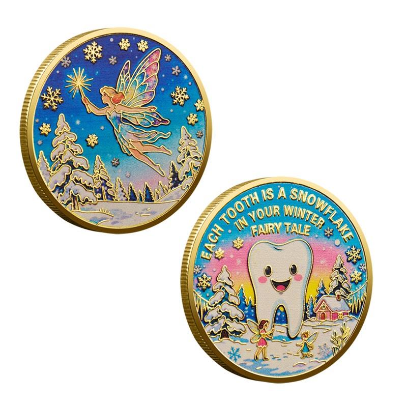 1Pcs Tooth Fairy Cartoon Commemorative Coin Kids Lost Teeth Souvenir Coin Growth Memorial Medallion Holiday Gifts For Children