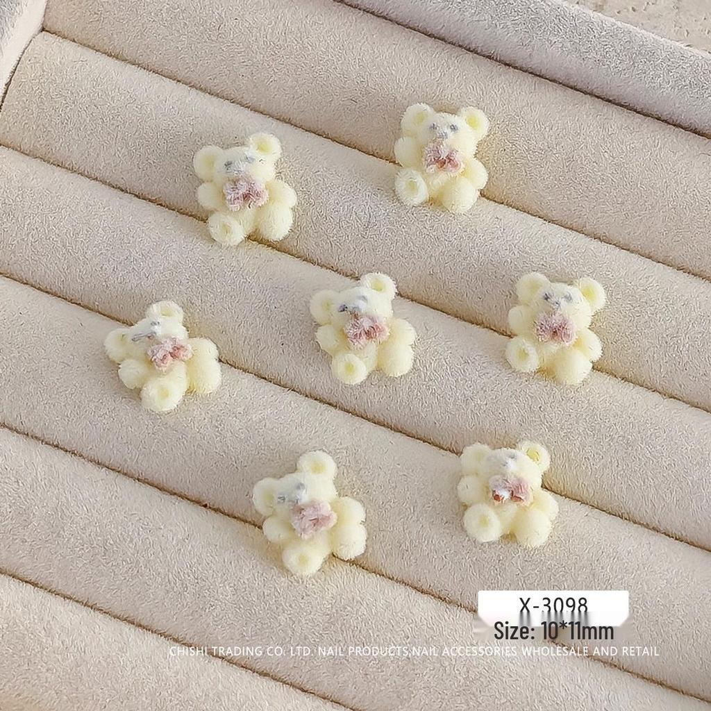 Little Panda Paw Bow Diy Flocking Resin Nail Art Decorations – Autumn/Winter Sweet Girl Style