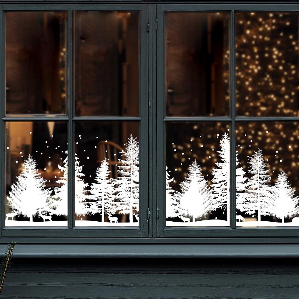 Christmas Window Cling Deer Design Sticker Snowflake Decal Holiday Window Art