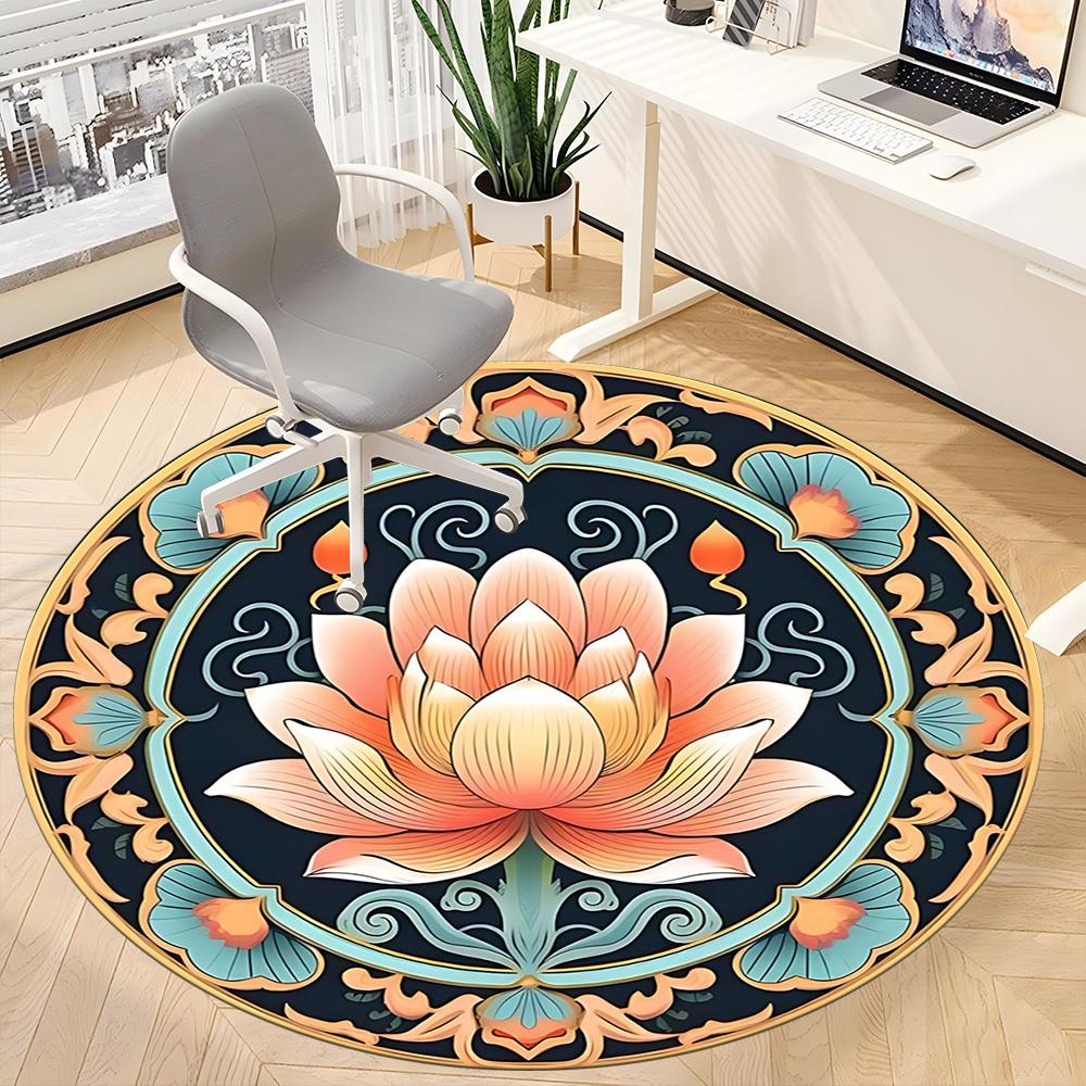 1 Stück Lotus Mandala Büro Runder Teppich, Indoor-Matte Geeignet für Büro, Unter Bürostühlen Schlafzimmer Wohnzimmer Heimdekoration, Raum Deko