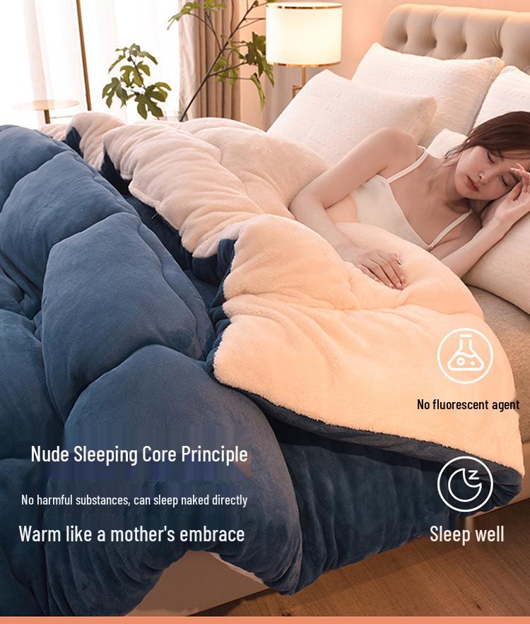 Winter Lammwoll-Samt-Steppdecke: Doppelseitige Fleecedecke - Warme Baumwolle, Doppelgröße, Ideales Geschenk