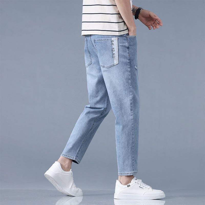 New Spring and Summer Men's Pants Slim Fit Ripped Thin Small Feet Pants Korean Style Pants
