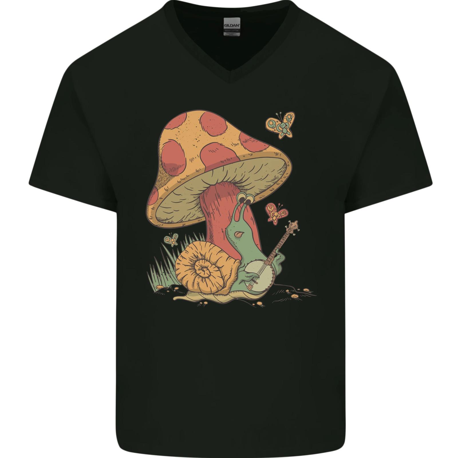 Snail Playing Guitar Rock Music Guitarist Mens VNeck Cotton T-shirt S