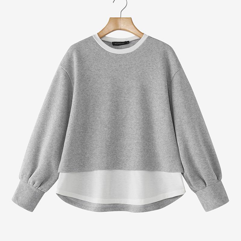 ZANZEA Women Round Neck Loose Casual Long Sleeve Pullover Tops