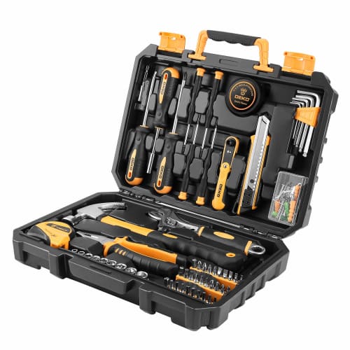 DEKOPRO 100-Piece Tool Set, Home Repair Tool Kit, Plastic Tool Box Storage, Includes General Household Hand Tool Kit