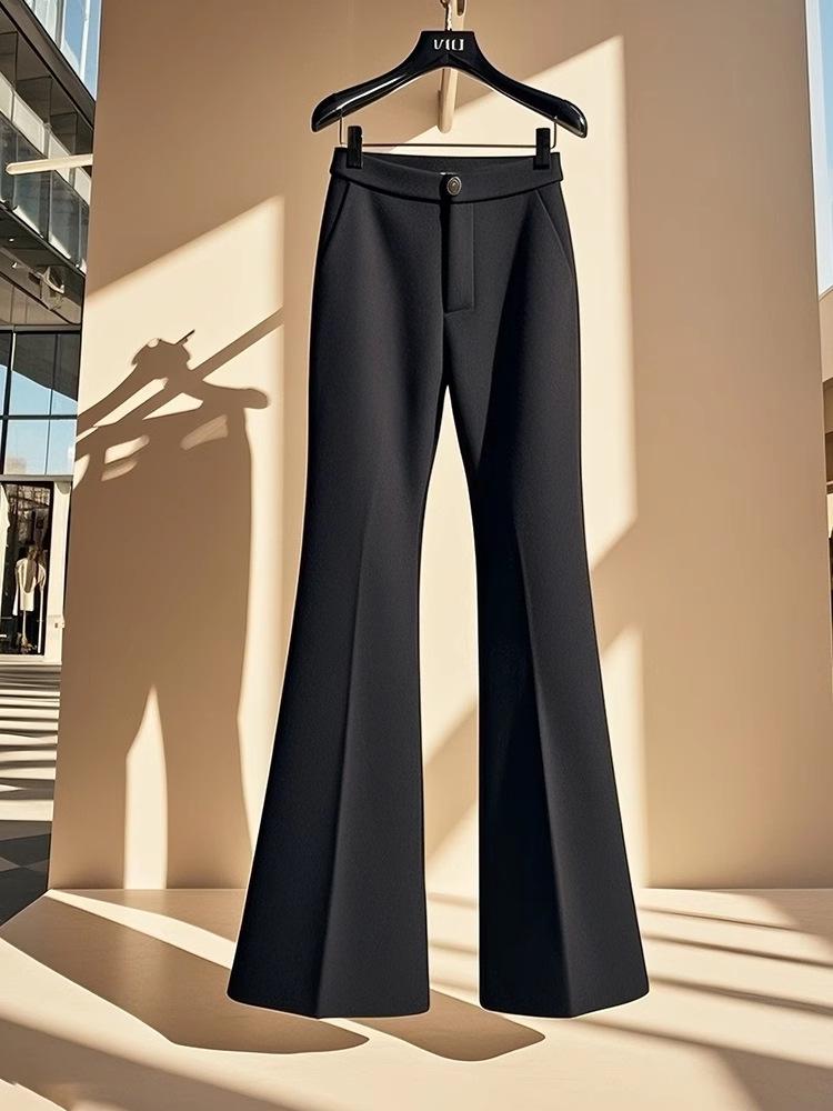 2026 Spring/Summer High-Waist Slim Fit Black Bell Bottoms - Flattering Micro Flare Suit Pants for Women