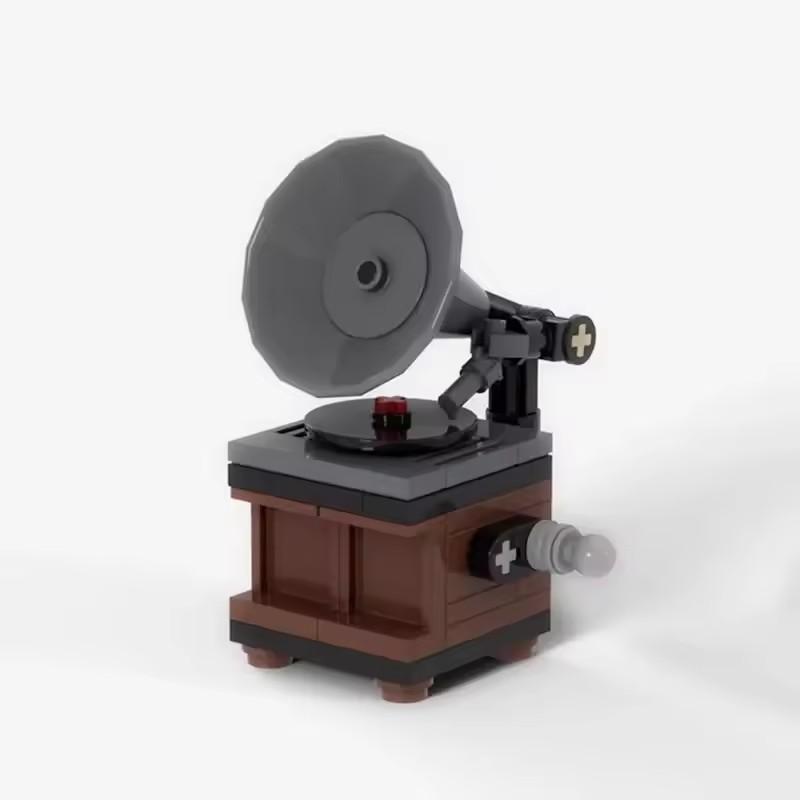 MOC Creative Retro Phonograph Record Machine Drum Set Building Blocks Model DIY Children's Assembly Toys Birthday Gift Ornament
