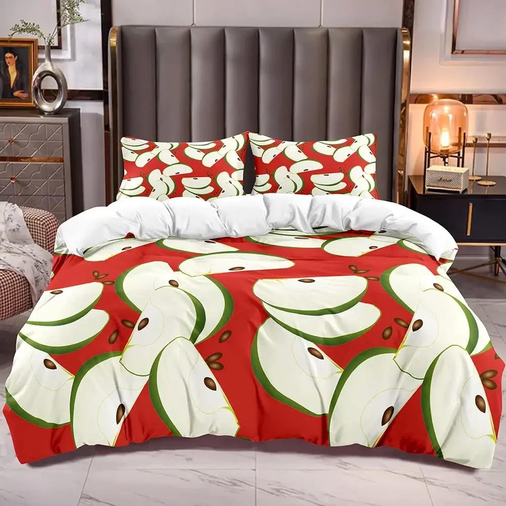 Comforter Red Apple King Queen Sweet Fruit Patterned Bedding Set For Kids Pink Plant Polyester Comforter