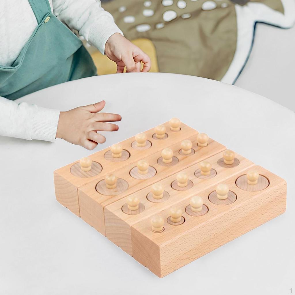 4 Pieces Wooden Cylinders Ladder Blocks Cylinder Socket Toy, Puzzle Coordination Montessori Knobbed