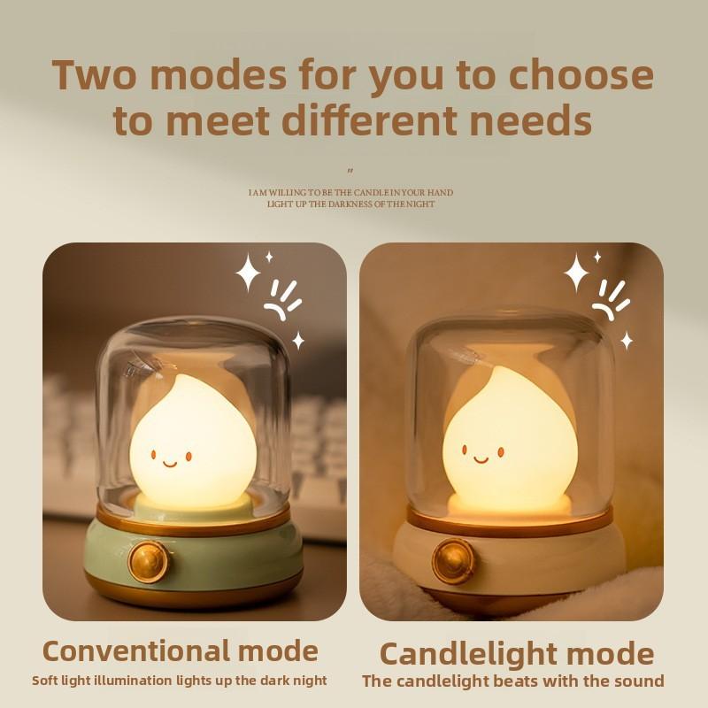 Cute Bedside Flame Shape Night Lamp With Soft Glow Rechargeable Battery For Kids Sleep Aid