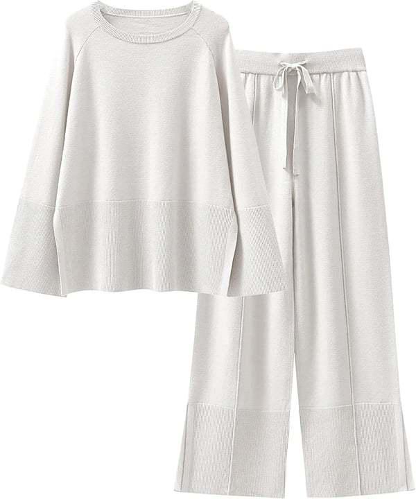 Autumn/Winter 2025 Bell Sleeve Knit Set - European/American Fashion, Round Neck, Slit Details