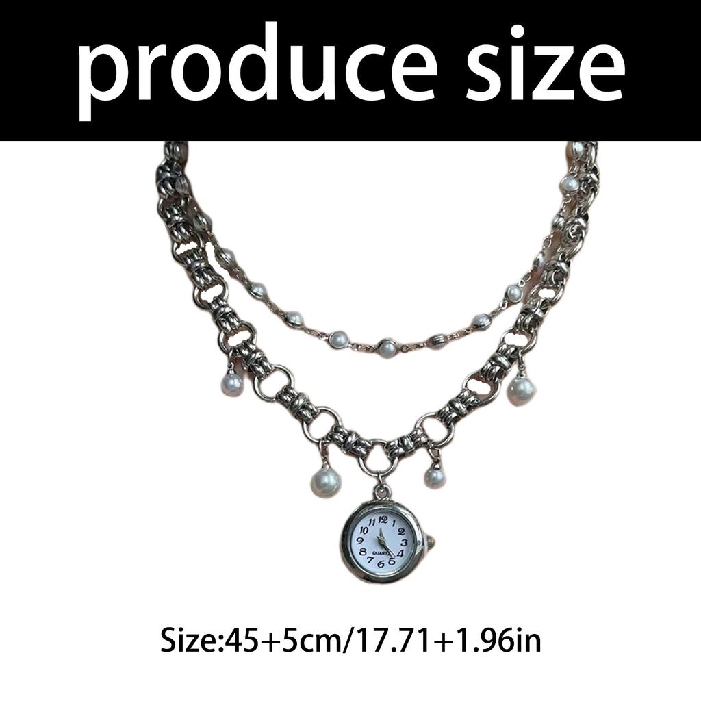 Elegant Imitation Pearls Tassels Watch Pendant Necklace With Alloy Chain For Women Wedding Party Daily Jewelry Gift