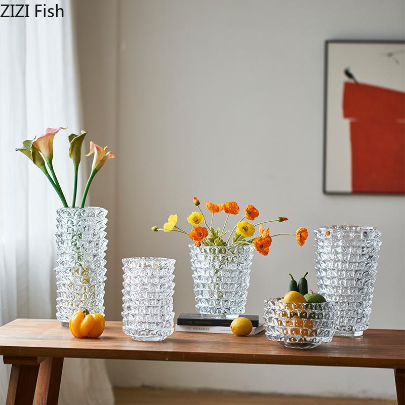Transparent Wrinkle Glass Vase Desk Decoration Flower Arrangement Hydroponics Flower Pots Floral Vases Room Aesthetic Decor