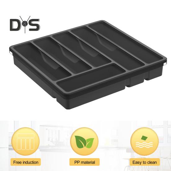 Kitchen Flatware Utensil Holder with Lid 6 Compartments Drawer Countertop Chopstick Spoon Fork Cutter Cutlery Storage Box Covered Organizer Tray
