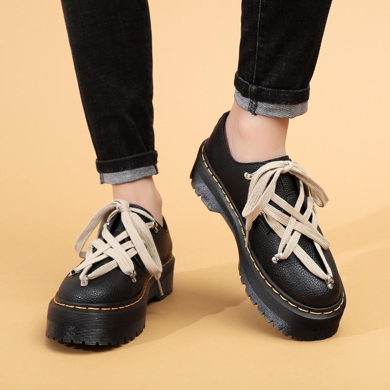 Lychee pattern low top cross strap Martin shoes women's personality short boots leather platform shoes boots round head hexagram