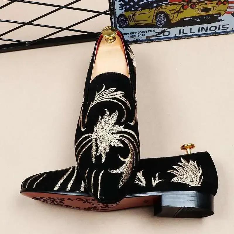 European American Matte Men Shoe Autumn Comfort Men Shoe Embroidery Loafers Fashion Barber  Men Casual  Social  Male