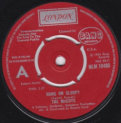 7inch Record MCCOYS - Hang On Sloopy HLM10480PROMO London Records 1973 UK Rock Used