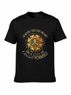Buddhism IM Mostly Peace Love  Light Men Black T Shirt Cotton S 4Xl