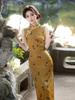 Huinan Sujin high-end and beautiful gold cheongsam 1011 new spring and summer waist daily wear dress